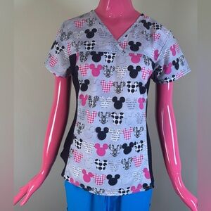 Disney Women’s Scrub Top Mickey Mouse Print Cotton Blend Size S